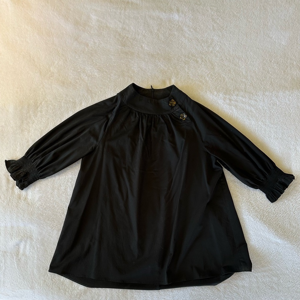 Tuckernuck Black High-Neck Blouse with Embellished Buttons